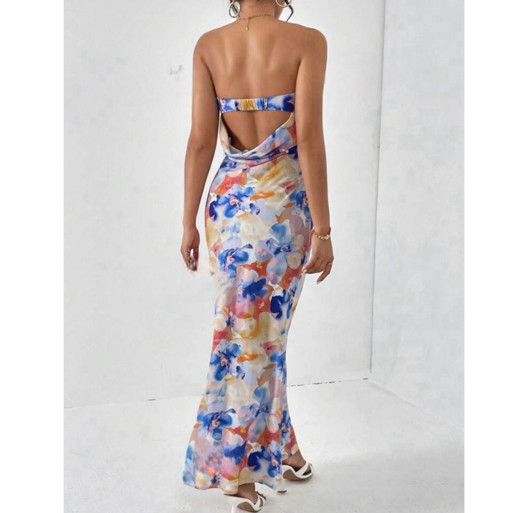 Floral Backless Tube Long Dress